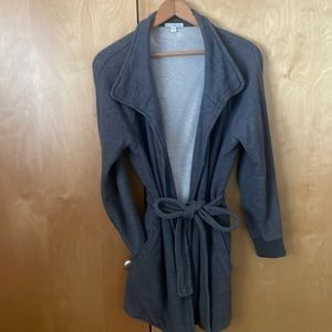 James Perse size 3 dark grey robe-style cardigan. Waist tie